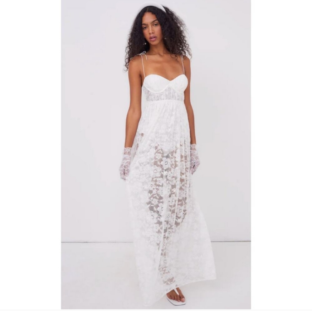 🍋For Love & Lemons Lorena White Lace Maxi Dress - Picture 7 of 16